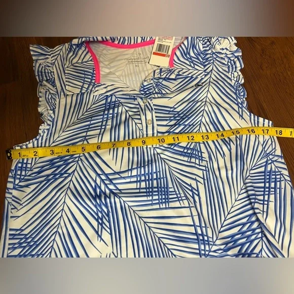 Vineyard Vines Blue Palm Print Sleeveless Ruffle Performance Dress Womens XS NWT - Picture 4 of 6